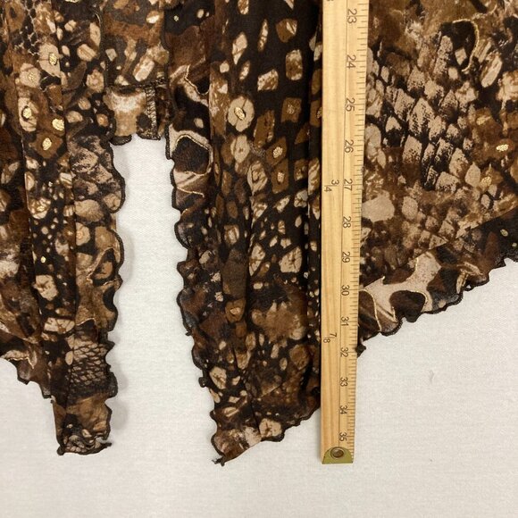 Chico's Brown Black Open Front Draped Lettuce Hem Stretch Cardigan XL/3 Preppy - Picture 5 of 9